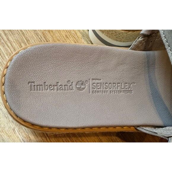Timberland Emerson Peep Toe Wedge Espadrille Gray Sandals Slingback Leather Sz 9 - Picture 9 of 10